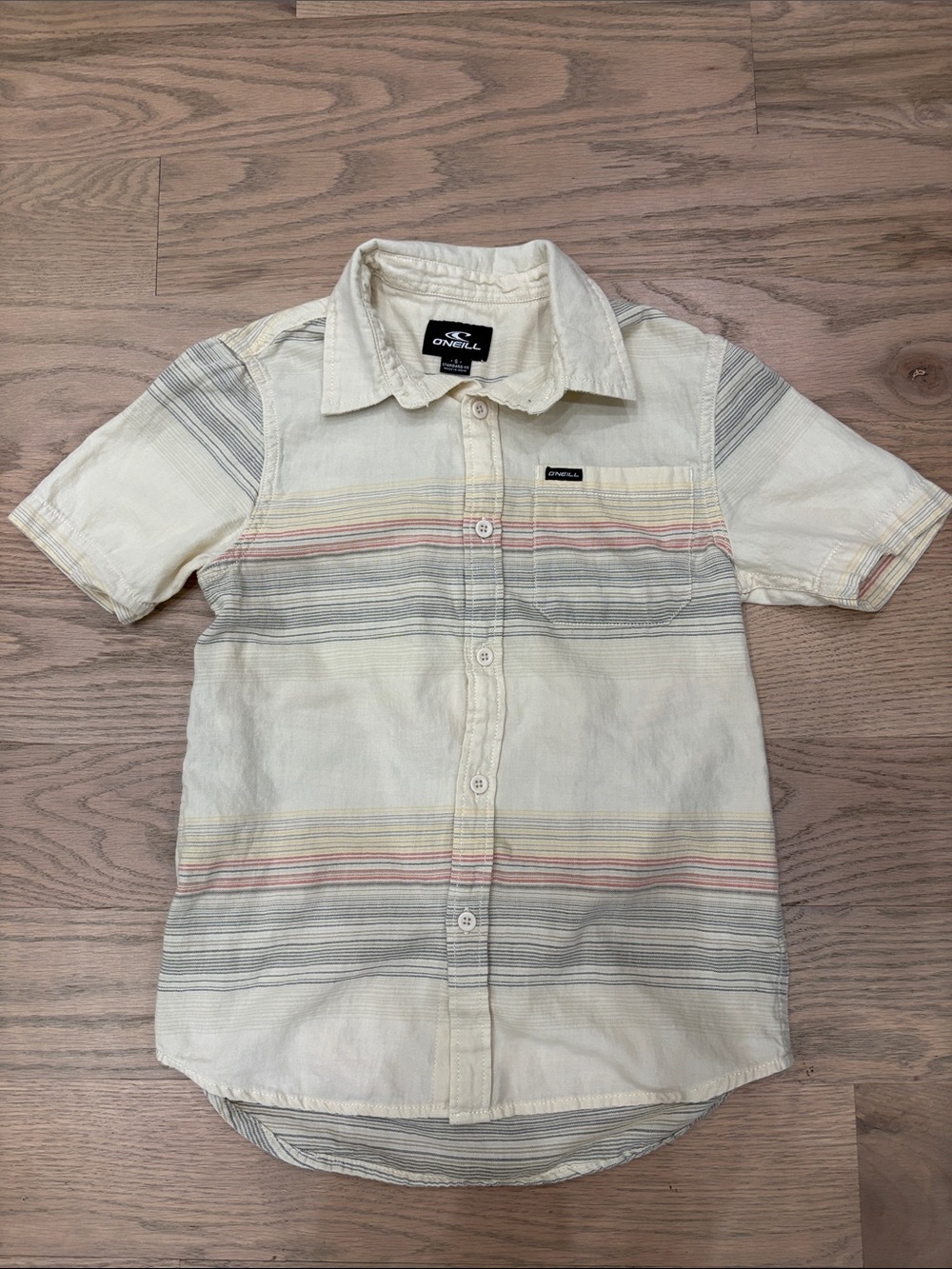 O'Neill Short-Sleeve Cream Button-Down with Subtle Stripe